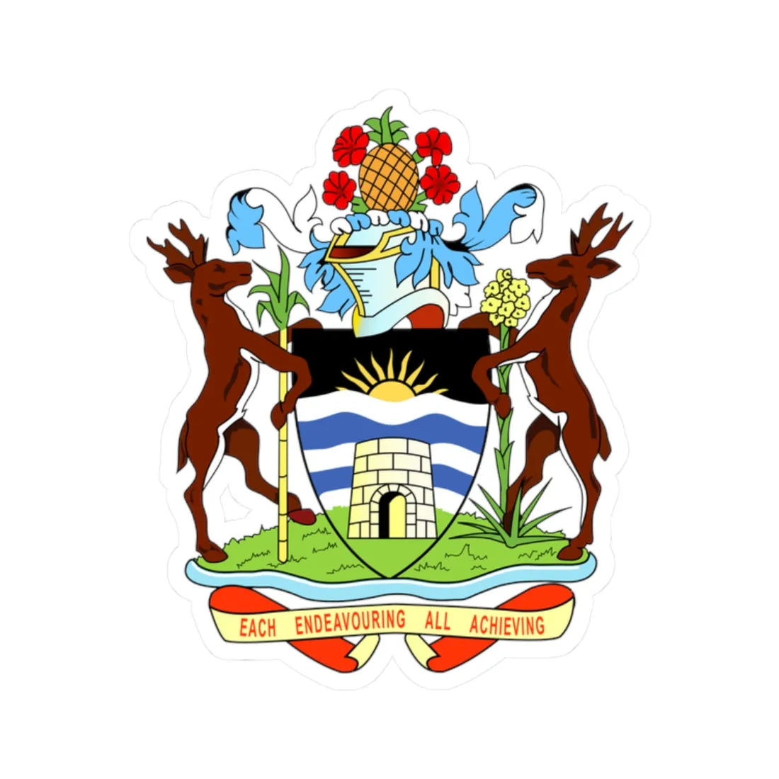 Coat of arms of Antigua and Barbuda - STICKER Vinyl Kiss-Cut Decal 2 Inch White - The Sticker Space