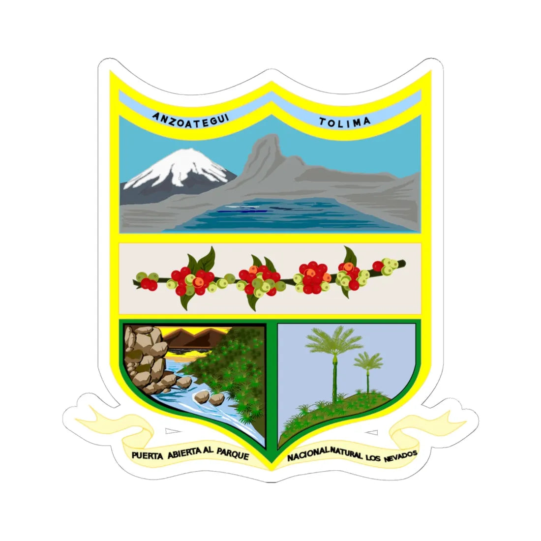 Coat of Arms of Anzoátegui Tolima (Colombia) (Coat of Arms) STICKER Vinyl Kiss-Cut Decal 6 Inch White - The Sticker Space