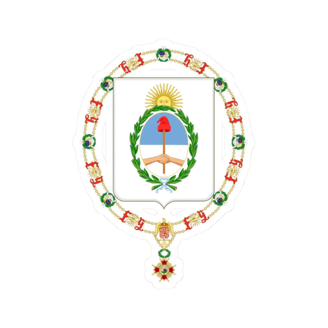 Coat of Arms of Arturo Frondizi and Héctor José Cámpora Order of Isabella the Catholic (Argentina) (Coat of Arms) STICKER Vinyl Kiss-Cut Decal 2 Inch White - The Sticker Space