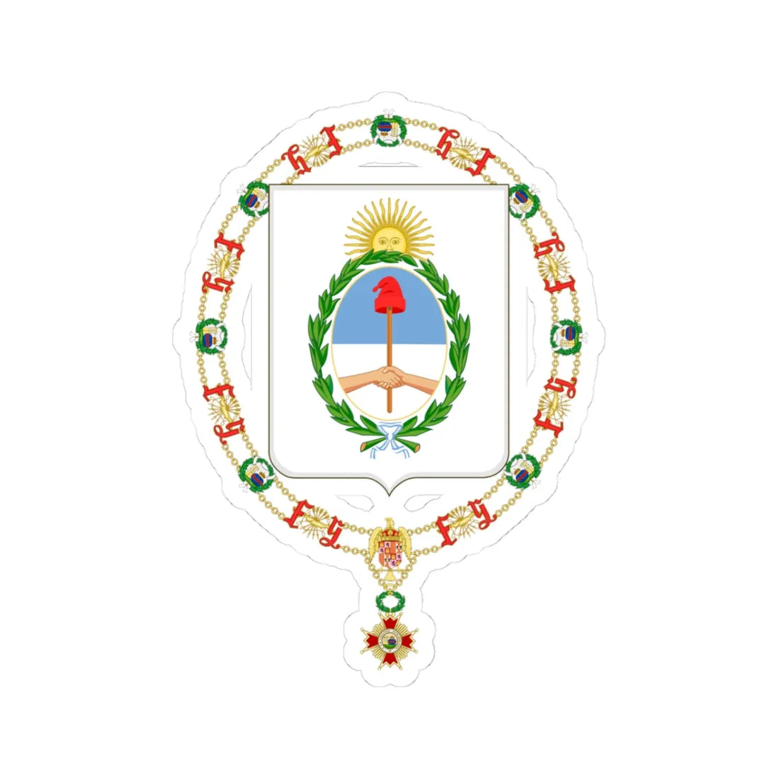 Coat of Arms of Arturo Frondizi and Héctor José Cámpora Order of Isabella the Catholic (Argentina) (Coat of Arms) STICKER Vinyl Kiss-Cut Decal 3 Inch White - The Sticker Space