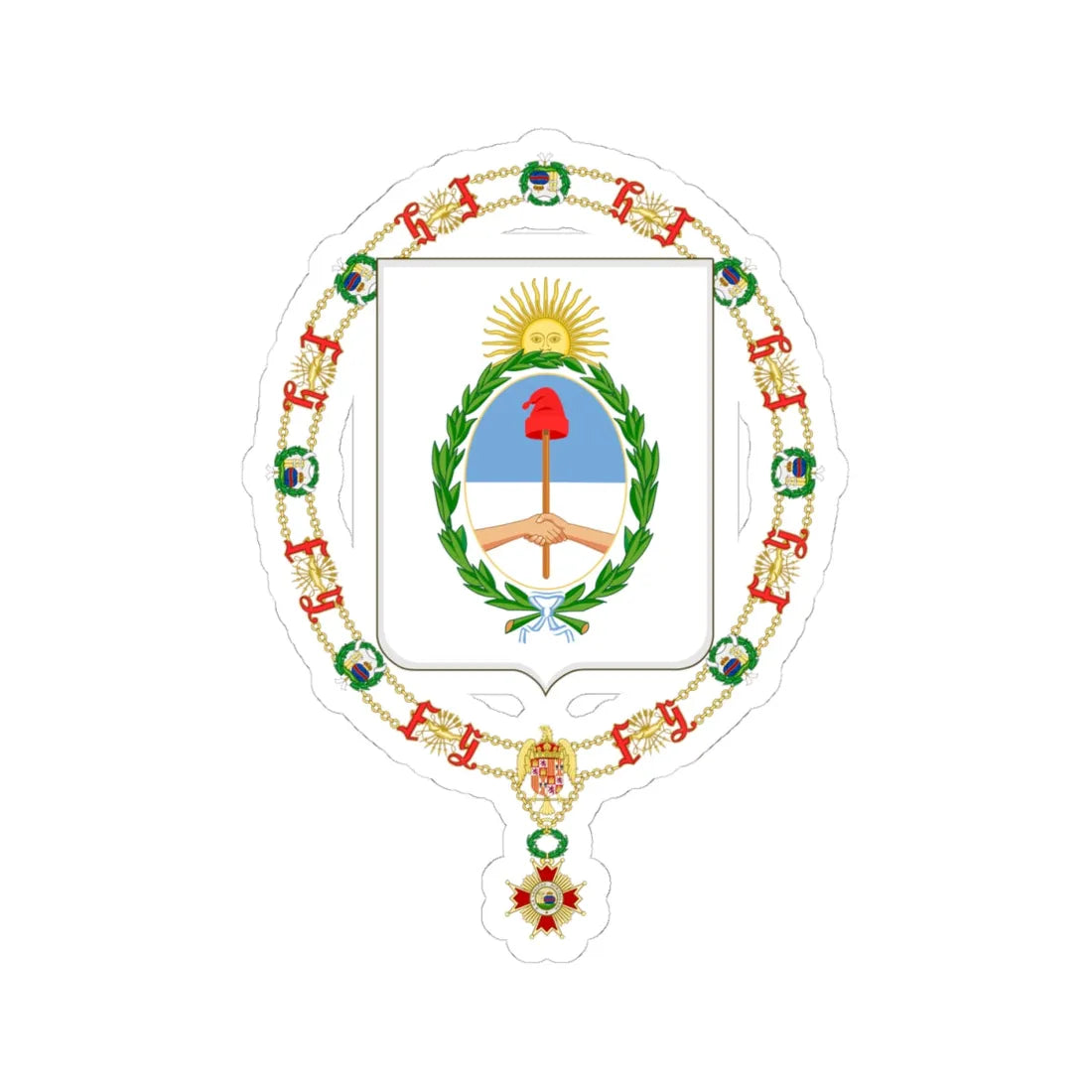 Coat of Arms of Arturo Frondizi and Héctor José Cámpora Order of Isabella the Catholic (Argentina) (Coat of Arms) STICKER Vinyl Kiss-Cut Decal 4 Inch White - The Sticker Space