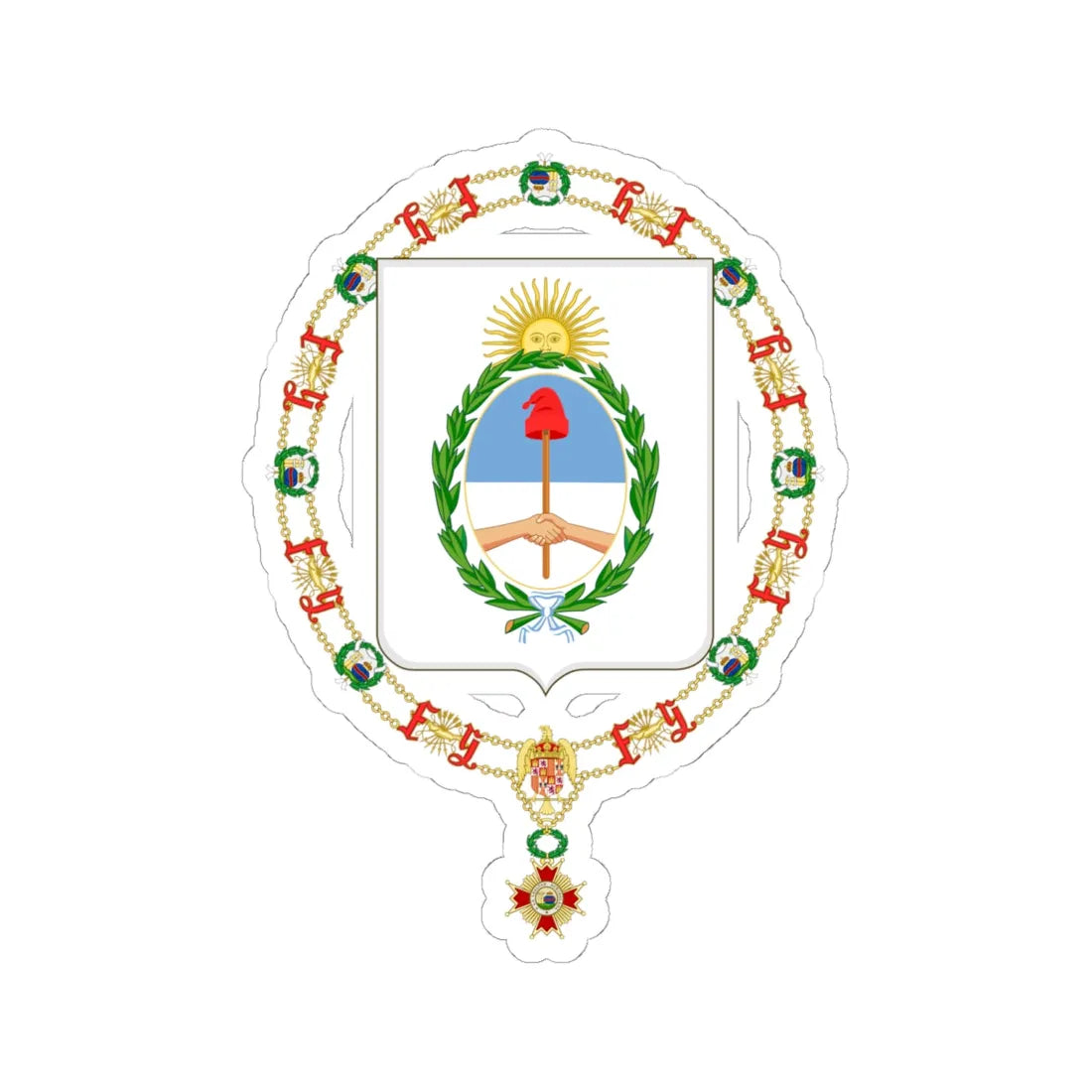 Coat of Arms of Arturo Frondizi and Héctor José Cámpora Order of Isabella the Catholic (Argentina) (Coat of Arms) STICKER Vinyl Kiss-Cut Decal 6 Inch White - The Sticker Space