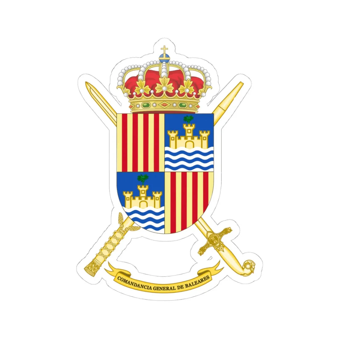 Coat of Arms of Balearics General Command (Spain) (Coat of Arms) STICKER Vinyl Kiss-Cut Decal 4 Inch White - The Sticker Space
