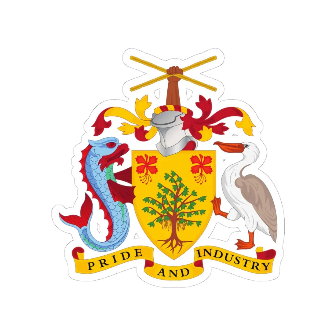 Coat of arms of Barbados - STICKER Vinyl Kiss-Cut Decal 4 Inch White - The Sticker Space