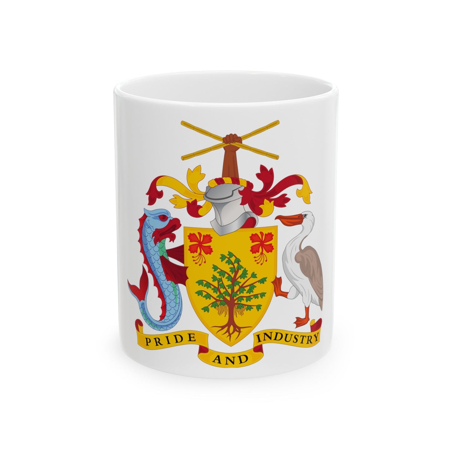 Coat of arms of Barbados - White Coffee Mug-11oz-The Sticker Space