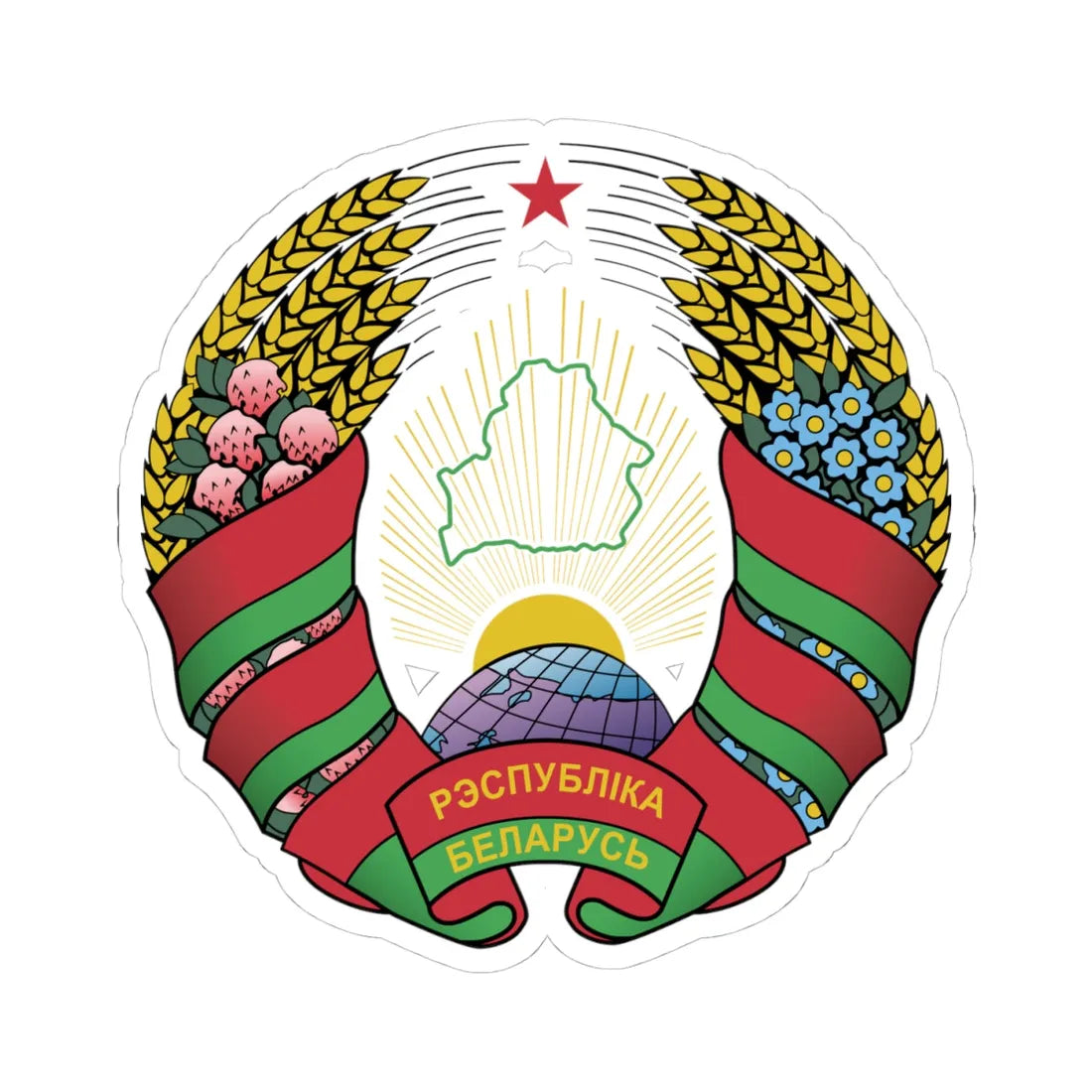 Coat of arms of Belarus (Belarus) (Coat of Arms) STICKER Vinyl Kiss-Cut Decal 4 Inch White - The Sticker Space