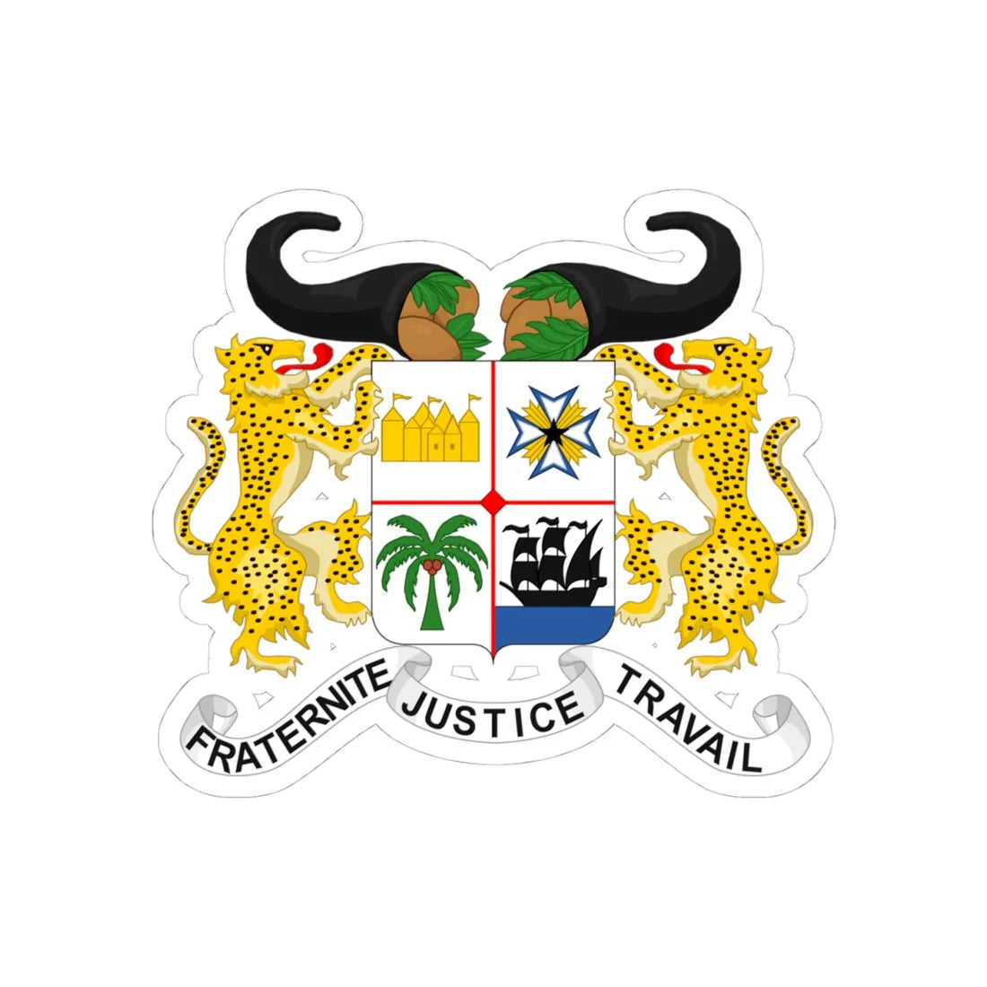 Coat of arms of Benin - STICKER Vinyl Kiss-Cut Decal 4 Inch White - The Sticker Space