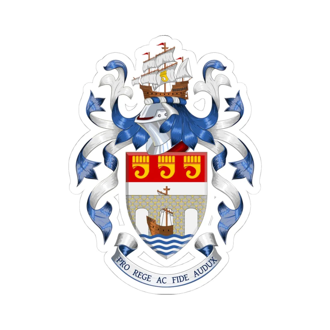 Coat of arms of Bideford Town Council (England) (Coat of Arms) STICKER Vinyl Kiss-Cut Decal 4 Inch White - The Sticker Space