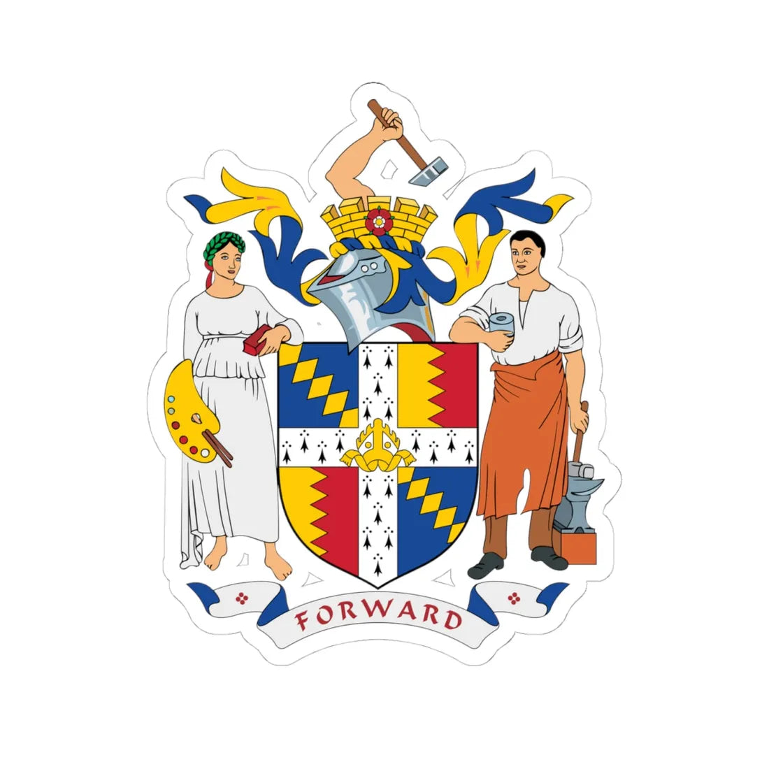 Coat of arms of Birmingham (England) (Coat of Arms) STICKER Vinyl Kiss-Cut Decal 4 Inch White - The Sticker Space