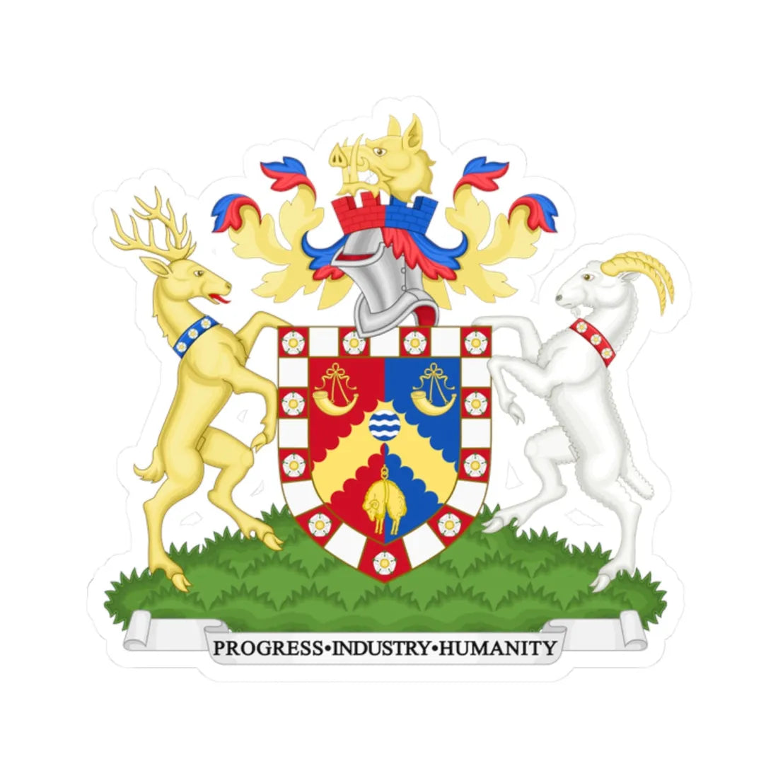 Coat of Arms of Bradford City Council (England) (Coat of Arms) STICKER Vinyl Kiss-Cut Decal 2 Inch White - The Sticker Space