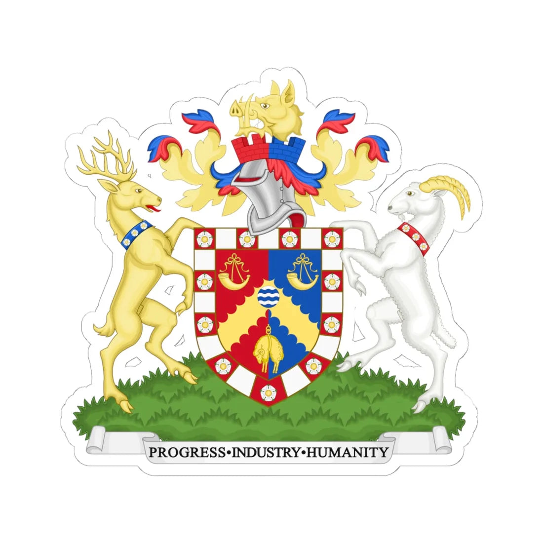 Coat of Arms of Bradford City Council (England) (Coat of Arms) STICKER Vinyl Kiss-Cut Decal 6 Inch White - The Sticker Space