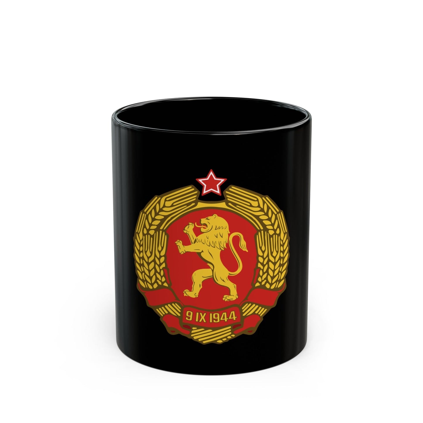 Coat of arms of Bulgaria (1948) - Black Coffee Mug-11oz-The Sticker Space