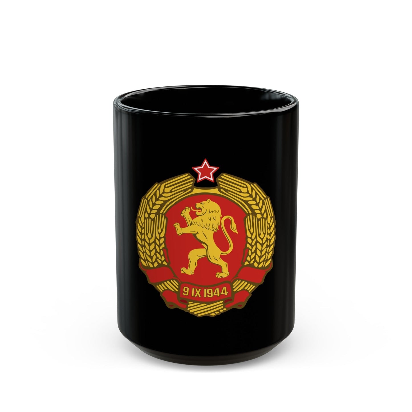 Coat of arms of Bulgaria (1948) - Black Coffee Mug-15oz-The Sticker Space