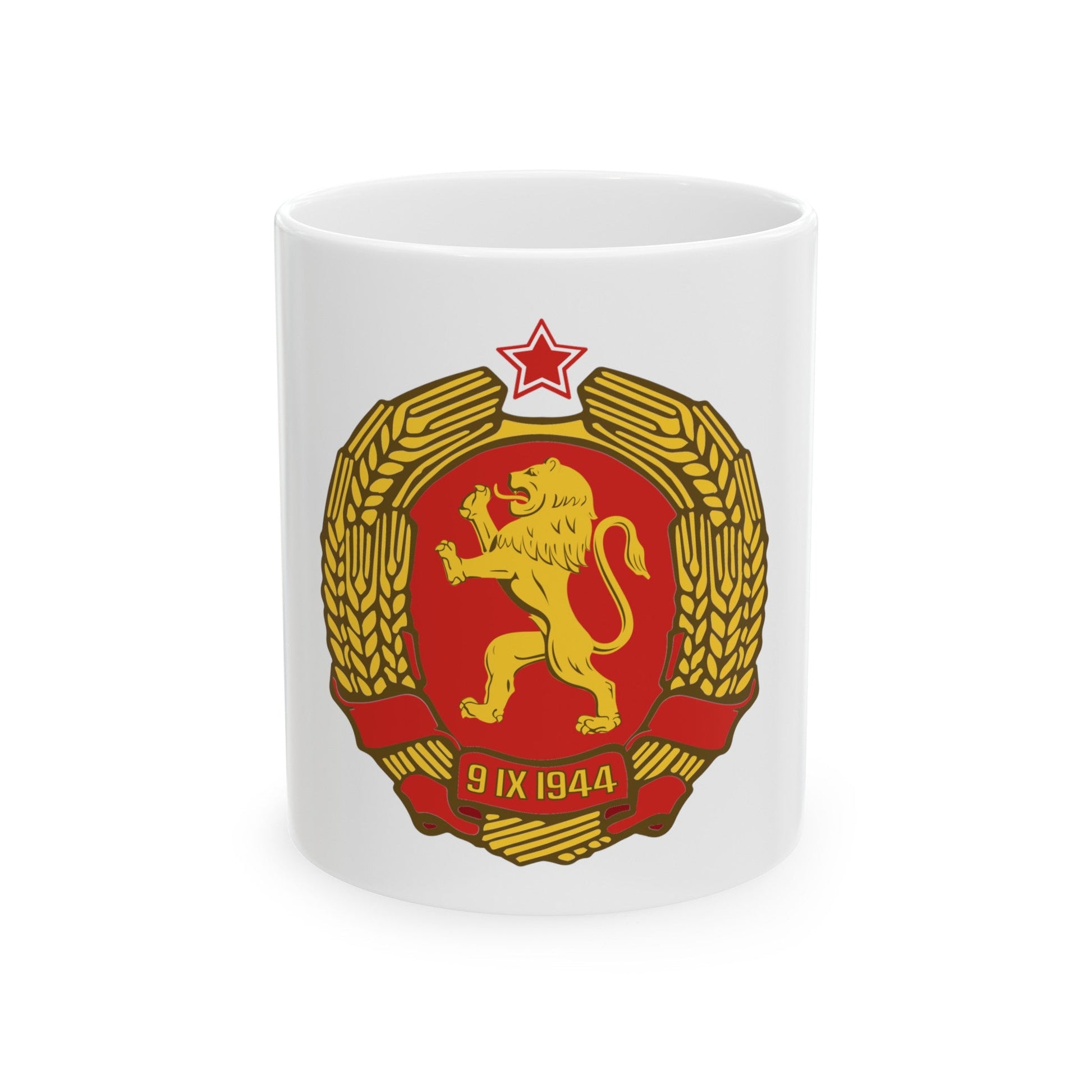 Coat of arms of Bulgaria (1948) - White Coffee Mug-11oz-The Sticker Space