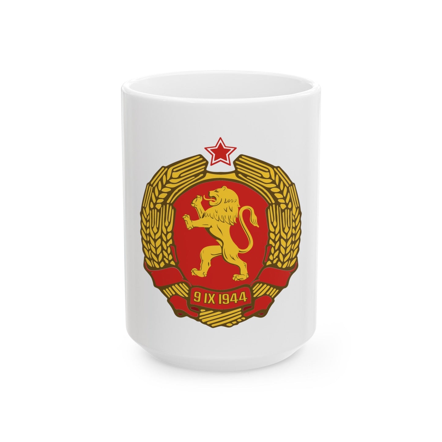 Coat of arms of Bulgaria (1948) - White Coffee Mug-15oz-The Sticker Space