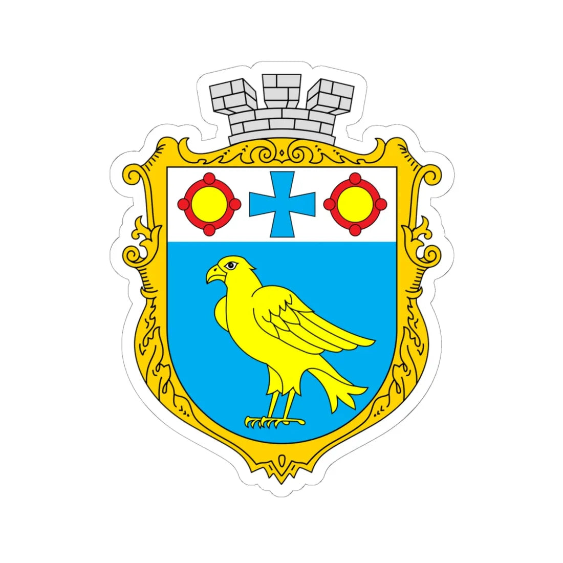 Coat of Arms of Burshtyn (Ukraine) (Coat of Arms) STICKER Vinyl Kiss-Cut Decal 6 Inch White - The Sticker Space