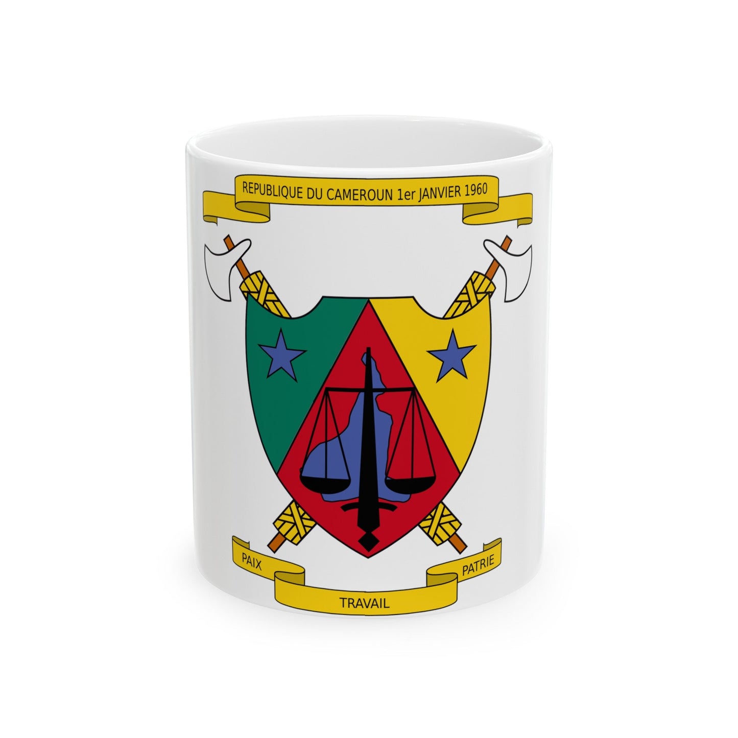 Coat of Arms of Cameroon (1961-1975) - White Coffee Mug-11oz-The Sticker Space