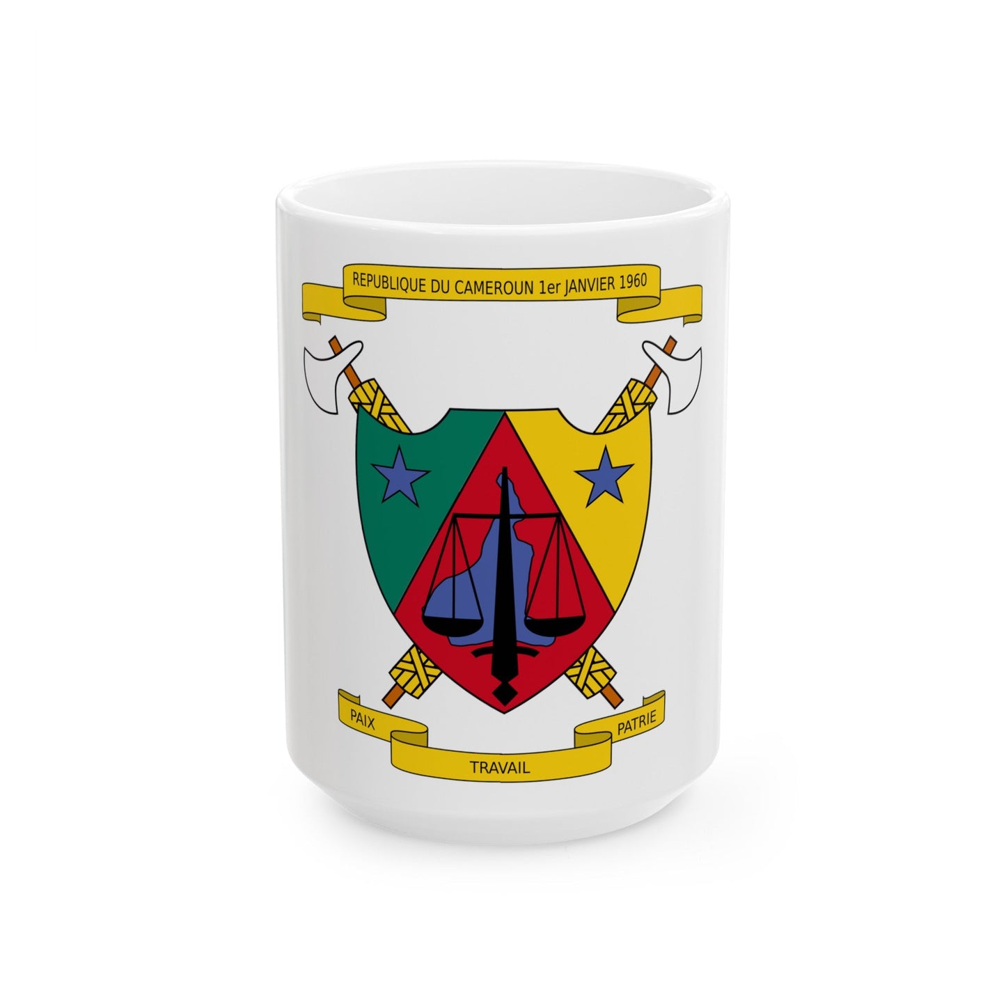 Coat of Arms of Cameroon (1961-1975) - White Coffee Mug-15oz-The Sticker Space