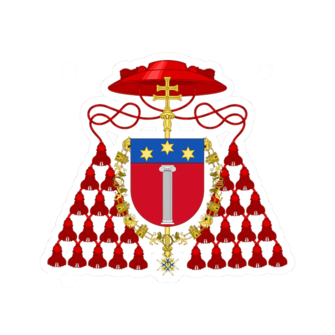 Coat of Arms of Cardinal Aristide Rinaldini Order of Charles III (Spain) (Coat of Arms) STICKER Vinyl Kiss-Cut Decal 2 Inch White - The Sticker Space