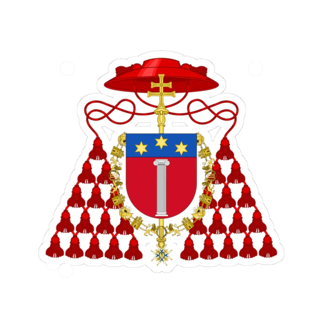 Coat of Arms of Cardinal Aristide Rinaldini Order of Charles III (Spain) (Coat of Arms) STICKER Vinyl Kiss-Cut Decal 3 Inch White - The Sticker Space