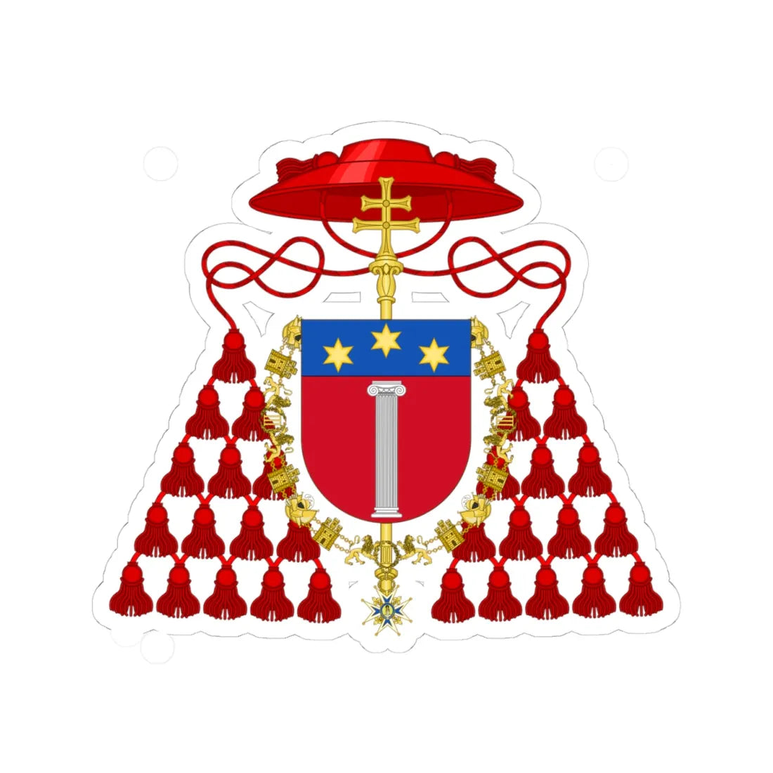 Coat of Arms of Cardinal Aristide Rinaldini Order of Charles III (Spain) (Coat of Arms) STICKER Vinyl Kiss-Cut Decal 4 Inch White - The Sticker Space