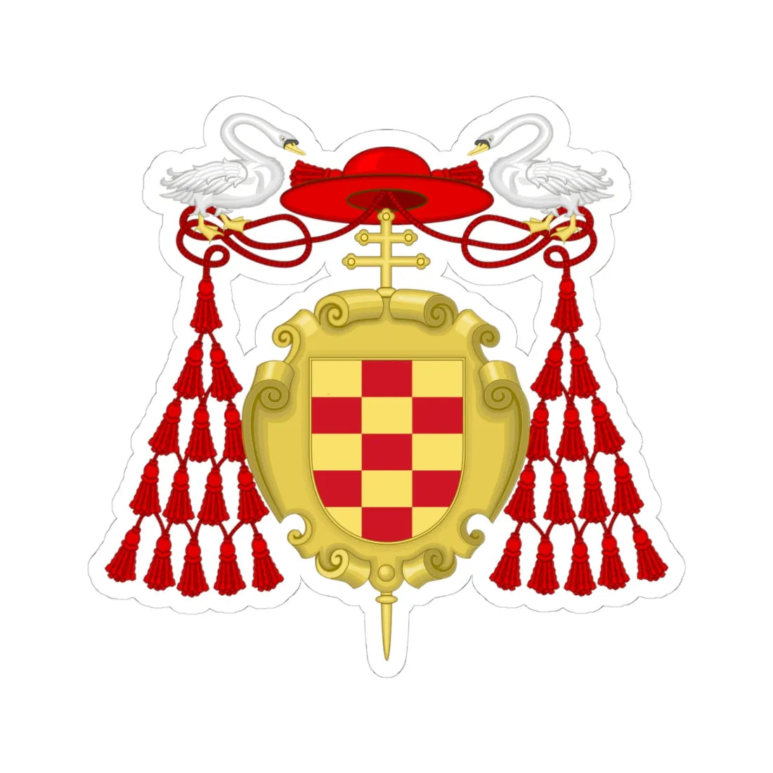 Coat of Arms of Cardinal Cisneros (Spain) (Coat of Arms) STICKER Vinyl Kiss-Cut Decal 4 Inch White - The Sticker Space