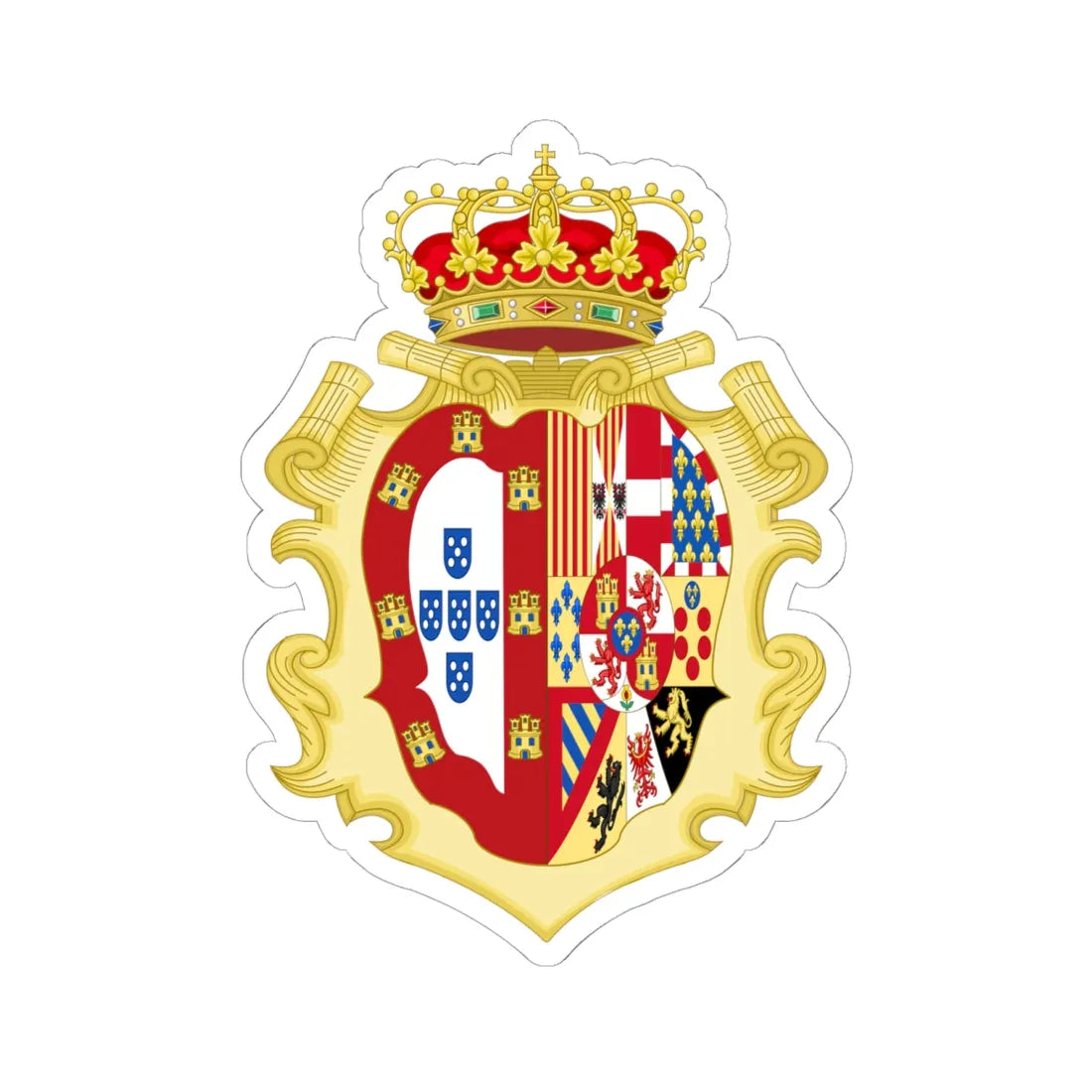 Coat of Arms of Carlota Joaquina of Spain Queen of Portugal (Portugal) (Coat of Arms) STICKER Vinyl Kiss-Cut Decal 6 Inch White - The Sticker Space