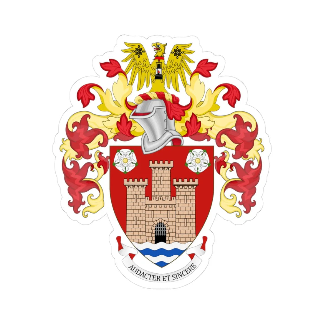 Coat of arms of Castleford (England) (Coat of Arms) STICKER Vinyl Kiss-Cut Decal 3 Inch White - The Sticker Space