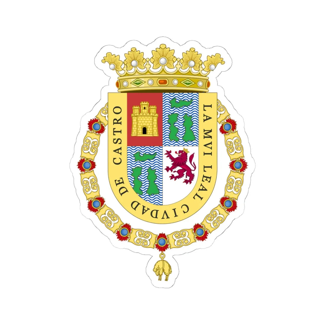 Coat of Arms of Castro Chile corrections of heraldist requests (Chile) (Coat of Arms) STICKER Vinyl Kiss-Cut Decal 6 Inch White - The Sticker Space