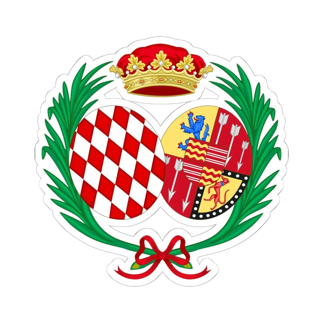 Coat of Arms of Catherine Charlotte Princess of Monaco (Spain) (Coat of Arms) STICKER Vinyl Kiss-Cut Decal 6 Inch White - The Sticker Space