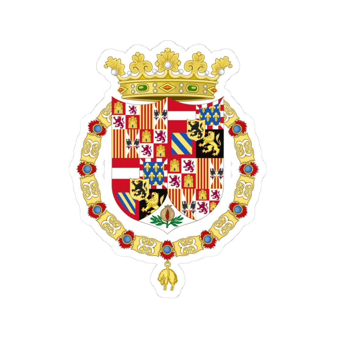 Coat of Arms of Charles I of Spain 1516-1518 (Spain) (Coat of Arms) STICKER Vinyl Kiss-Cut Decal 3 Inch White - The Sticker Space