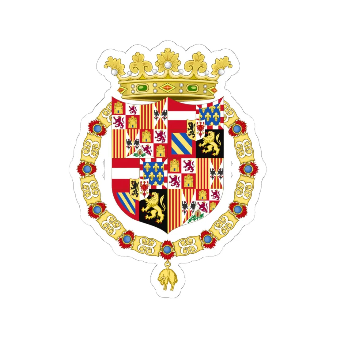 Coat of Arms of Charles I of Spain-Flanders and Tyrol Escutcheon Variant1518-1520 (Spain) (Coat of Arms) STICKER Vinyl Kiss-Cut Decal 6 Inch White - The Sticker Space