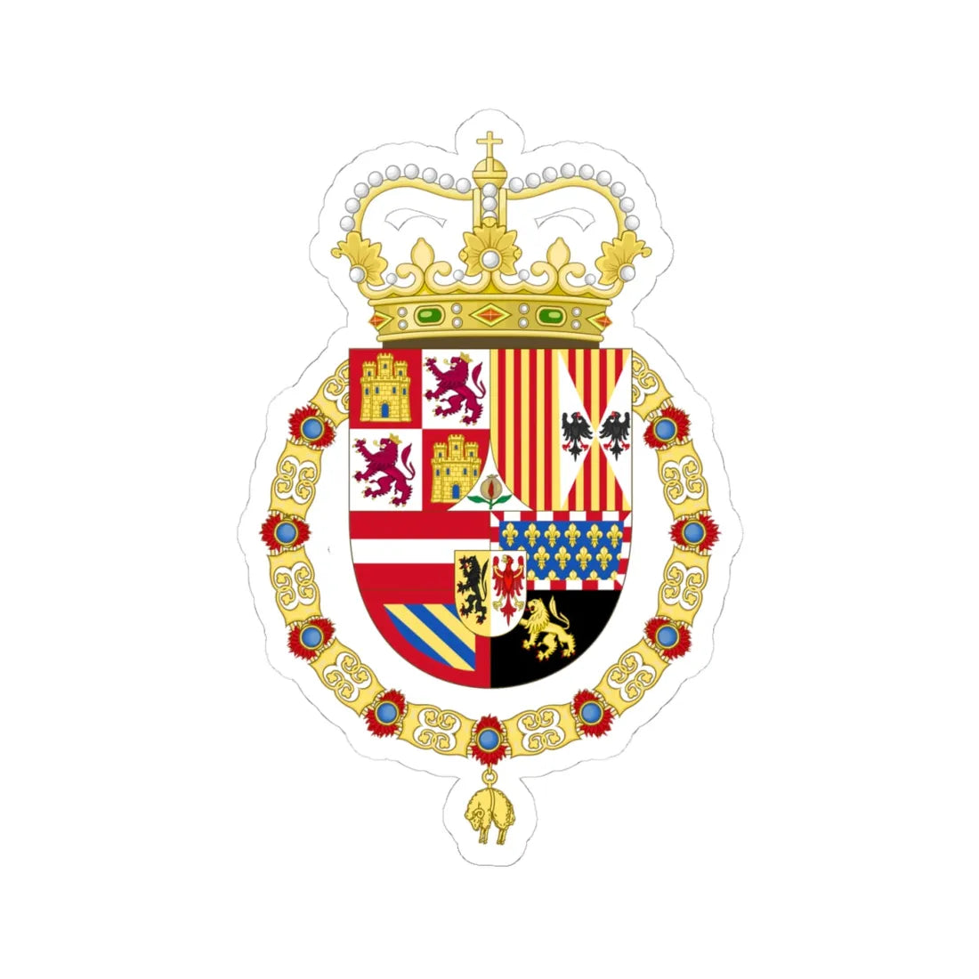 Coat of Arms of Charles II of Spain 1668-1700 (Spain) (Coat of Arms) STICKER Vinyl Kiss-Cut Decal 4 Inch White - The Sticker Space