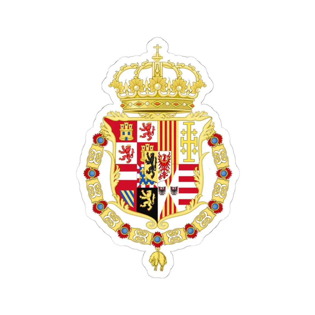 Coat of Arms of Charles II of Spain as Monarch of Naples and Sicily (Italy) (Coat of Arms) STICKER Vinyl Kiss-Cut Decal 6 Inch White - The Sticker Space