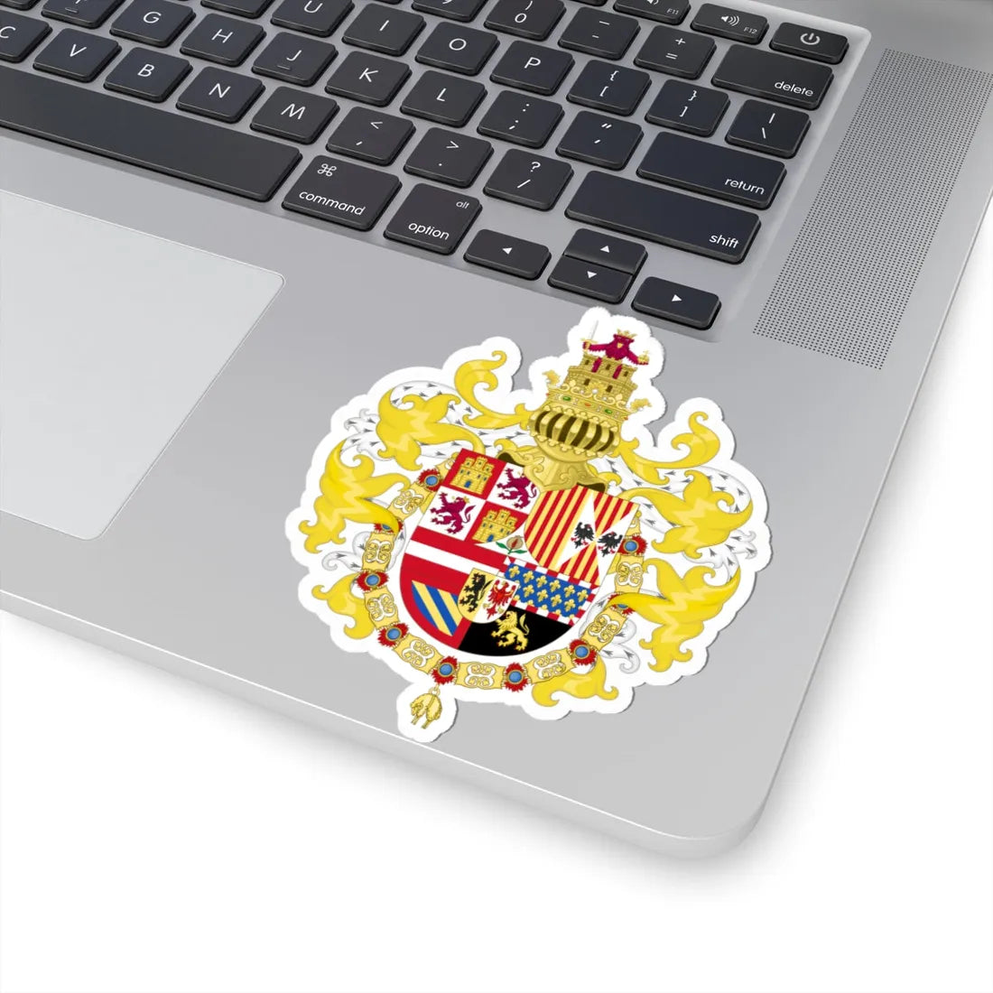 Coat of Arms of Charles II of Spain with Germanic Ornaments 1668-1700 (Spain) (Coat of Arms) STICKER Vinyl Kiss-Cut Decal - The Sticker Space