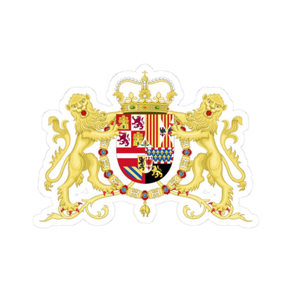 Coat of Arms of Charles II of Spain with Supporters 1668-1700 (Spain) (Coat of Arms) STICKER Vinyl Kiss-Cut Decal 3 Inch White - The Sticker Space