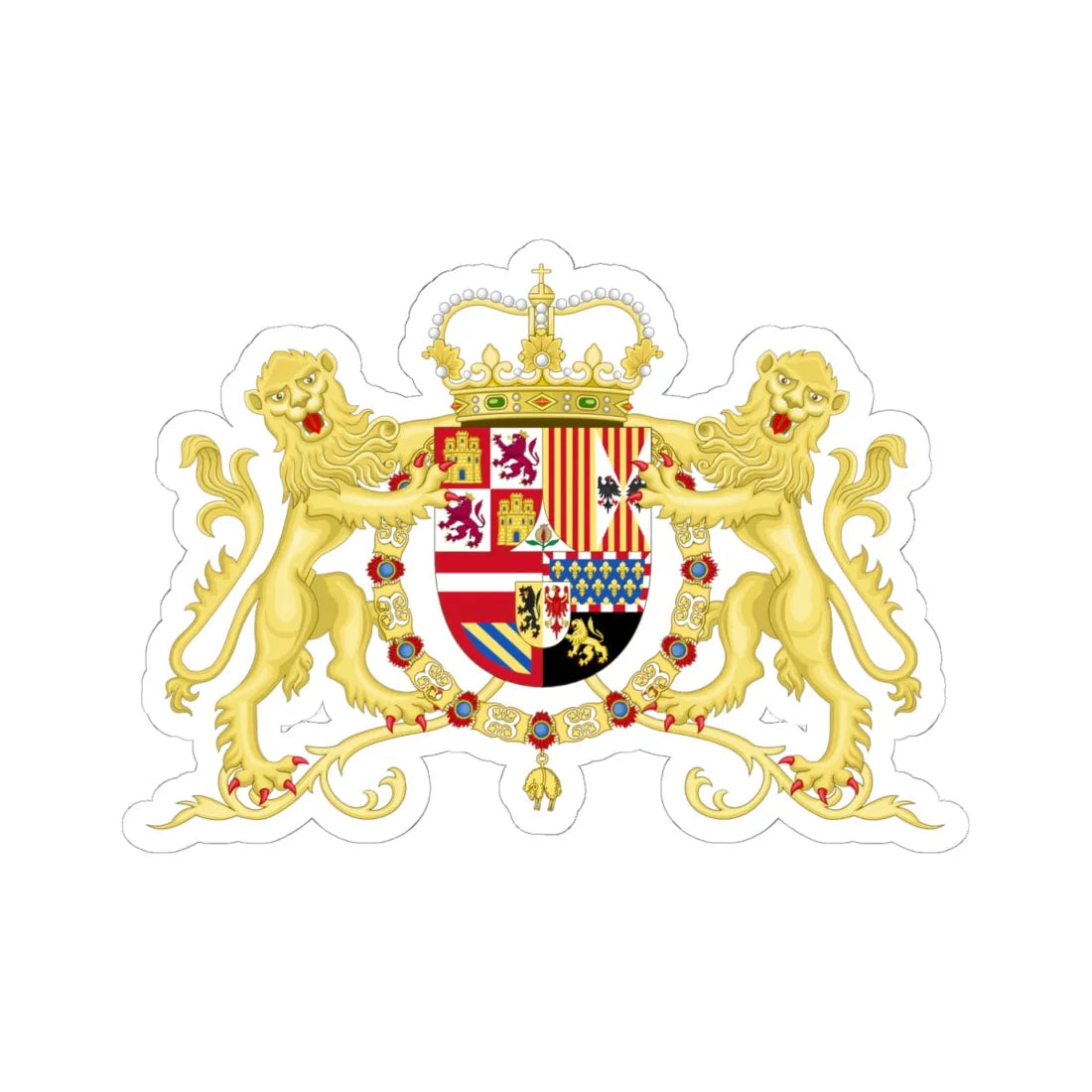Coat of Arms of Charles II of Spain with Supporters 1668-1700 (Spain) (Coat of Arms) STICKER Vinyl Kiss-Cut Decal 6 Inch White - The Sticker Space