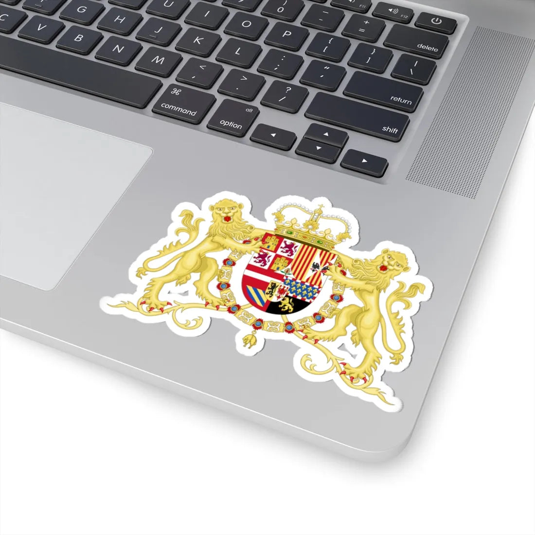 Coat of Arms of Charles II of Spain with Supporters 1668-1700 (Spain) (Coat of Arms) STICKER Vinyl Kiss-Cut Decal - The Sticker Space