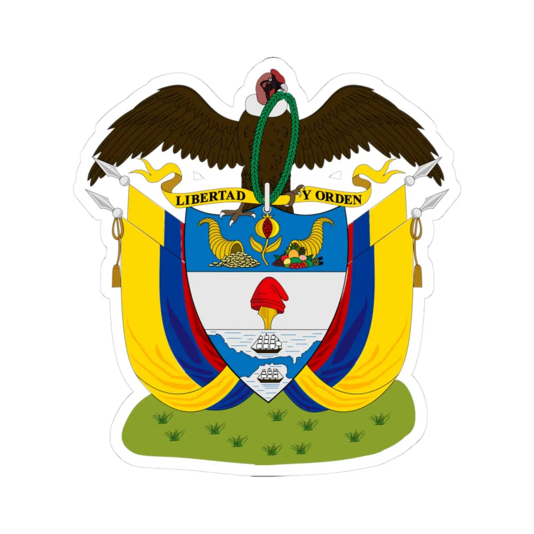 Coat of arms of Colombia 1890 (Colombia) (Coat of Arms) STICKER Vinyl Kiss-Cut Decal 3 Inch White - The Sticker Space