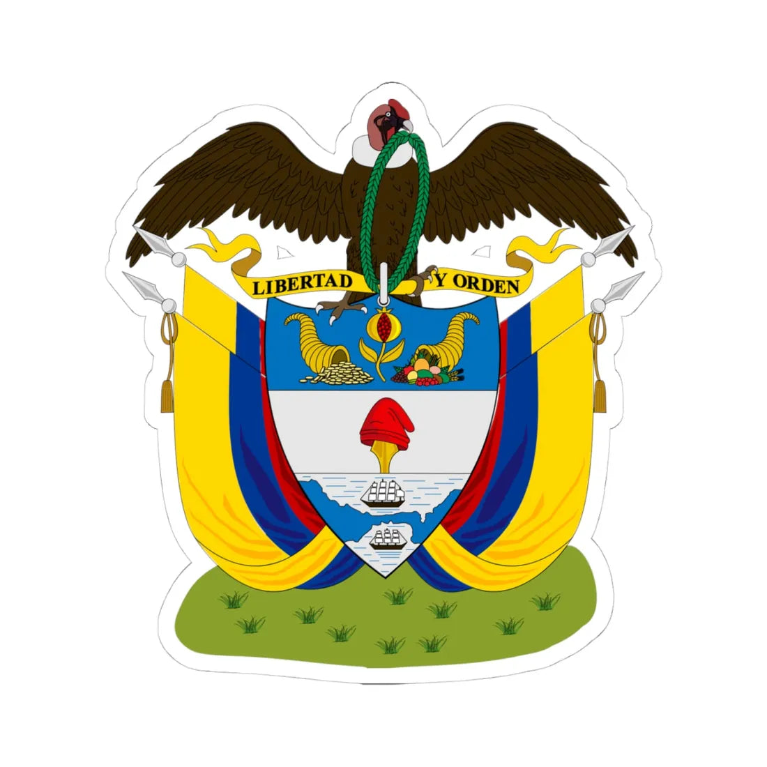 Coat of arms of Colombia 1890 (Colombia) (Coat of Arms) STICKER Vinyl Kiss-Cut Decal 4 Inch White - The Sticker Space