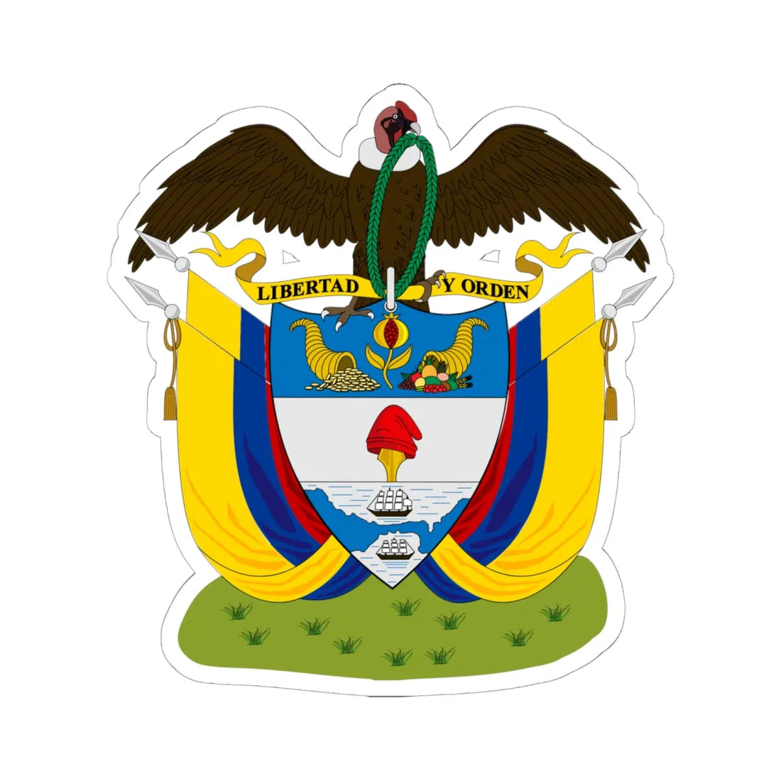 Coat of arms of Colombia 1890 (Colombia) (Coat of Arms) STICKER Vinyl Kiss-Cut Decal 6 Inch White - The Sticker Space