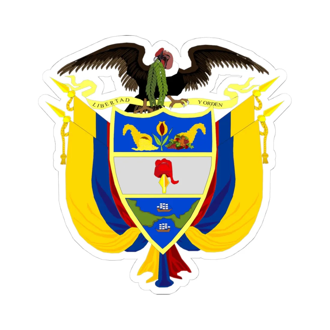 Coat of arms of Colombia 2 (Colombia) (Coat of Arms) STICKER Vinyl Kiss-Cut Decal 4 Inch White - The Sticker Space