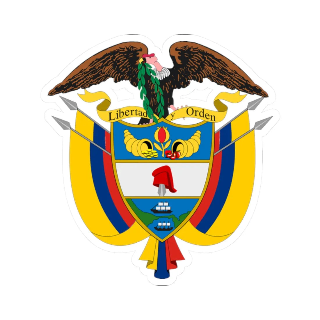 Coat of arms of Colombia 2004 (Colombia) (Coat of Arms) STICKER Vinyl Kiss-Cut Decal 2 Inch White - The Sticker Space