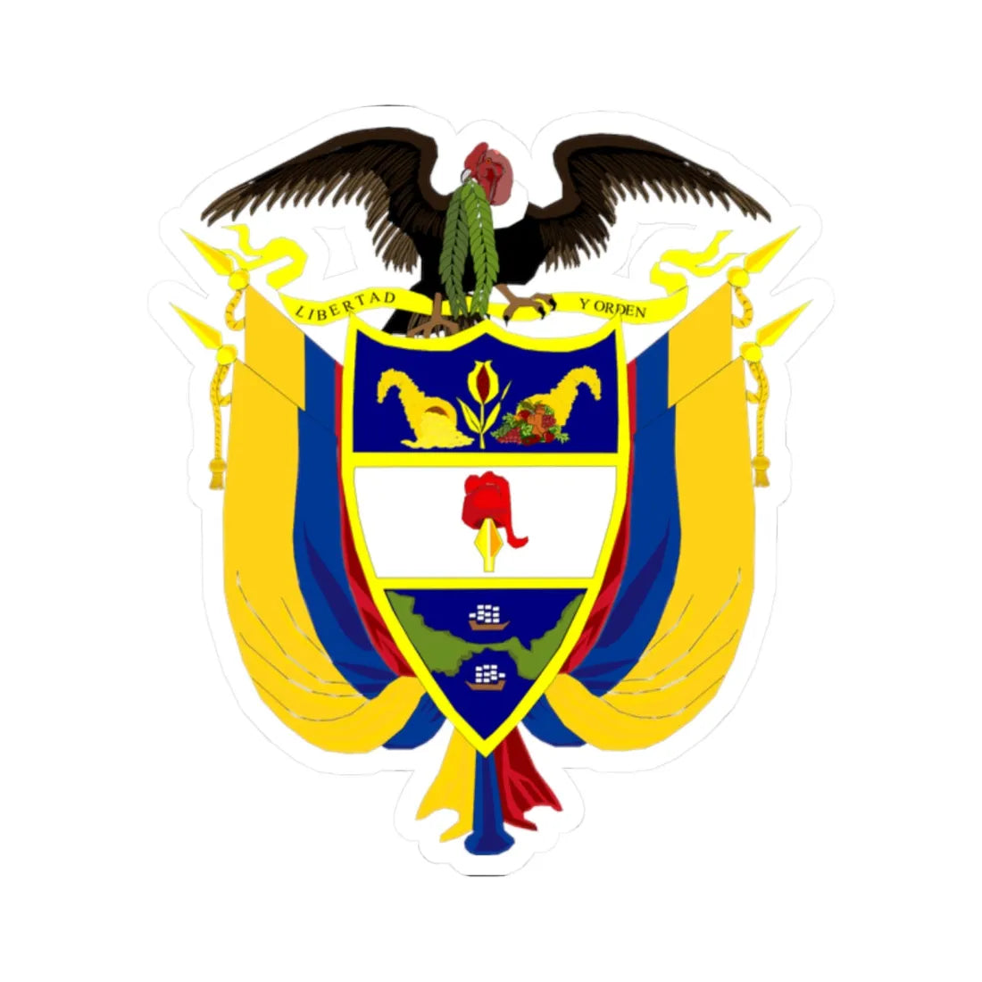 Coat of arms of Colombia 3 (Colombia) (Coat of Arms) STICKER Vinyl Kiss-Cut Decal 2 Inch White - The Sticker Space