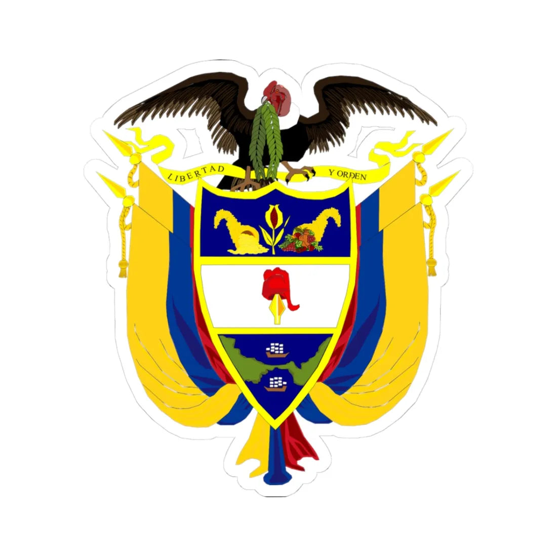 Coat of arms of Colombia 3 (Colombia) (Coat of Arms) STICKER Vinyl Kiss-Cut Decal 3 Inch White - The Sticker Space