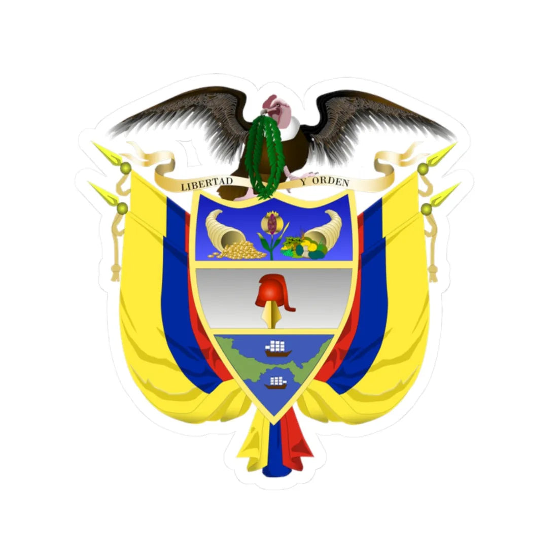 Coat of arms of Colombia 4 (Colombia) (Coat of Arms) STICKER Vinyl Kiss-Cut Decal 2 Inch White - The Sticker Space