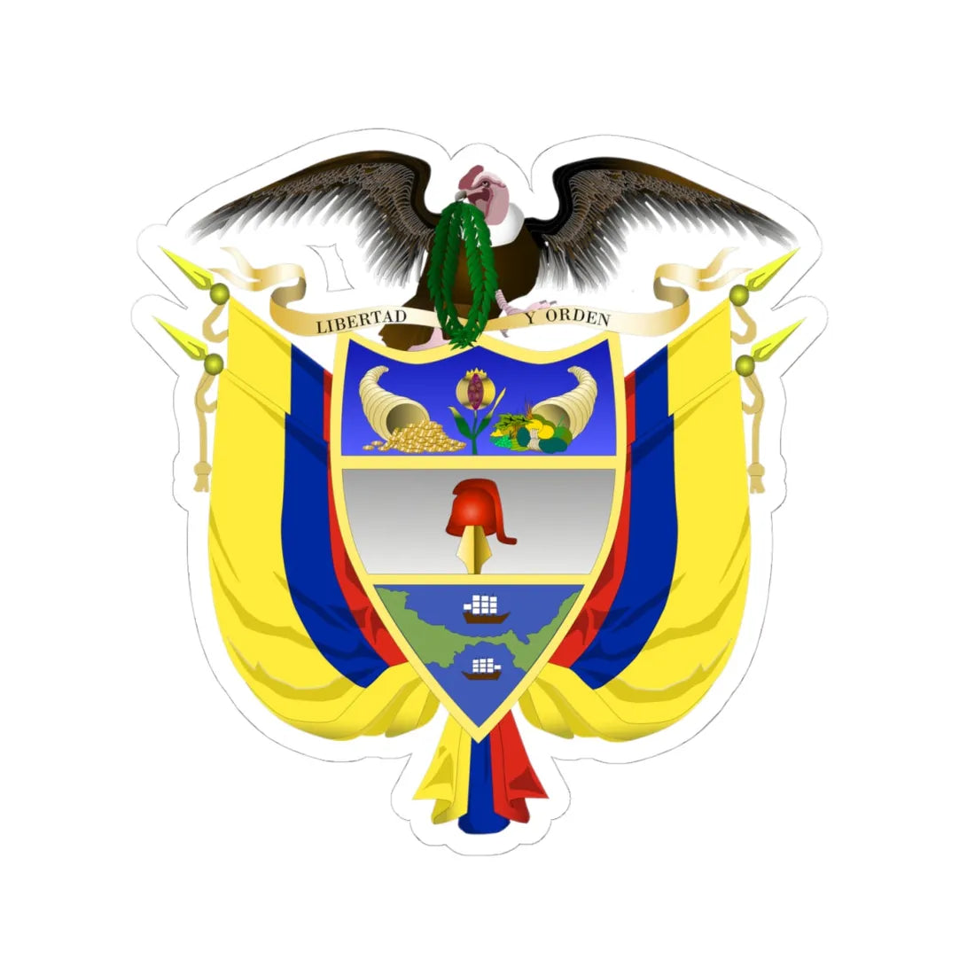 Coat of arms of Colombia 4 (Colombia) (Coat of Arms) STICKER Vinyl Kiss-Cut Decal 4 Inch White - The Sticker Space