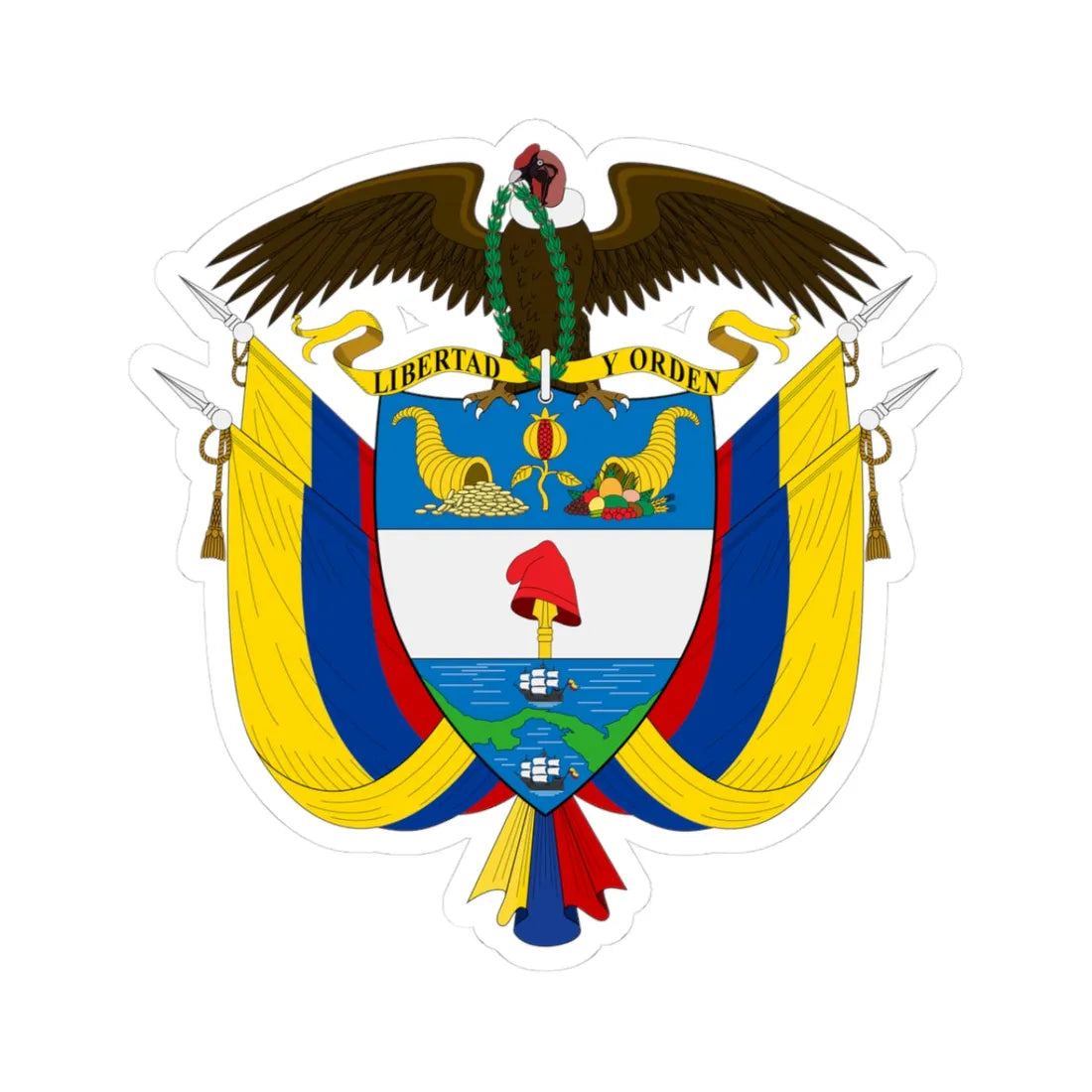Coat of arms of Colombia (Colombia) (Coat of Arms) STICKER Vinyl Kiss-Cut Decal 3 Inch White - The Sticker Space