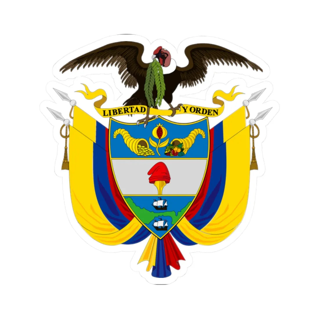 Coat of arms of Colombia Regular use (Colombia) (Coat of Arms) STICKER Vinyl Kiss-Cut Decal 2 Inch White - The Sticker Space