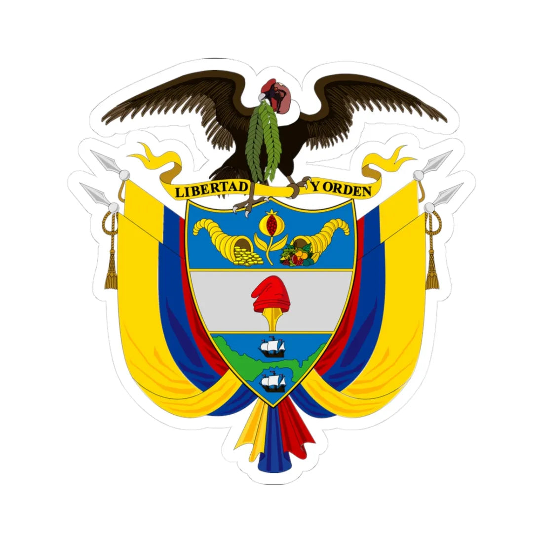 Coat of arms of Colombia Regular use (Colombia) (Coat of Arms) STICKER Vinyl Kiss-Cut Decal 3 Inch White - The Sticker Space